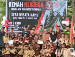 Semarak Kemerdekaan RI ke-79, Komunitas Motor Honda Win Sultra Bagikan Buku dan Alat Tulis di Desa Wisata Namu